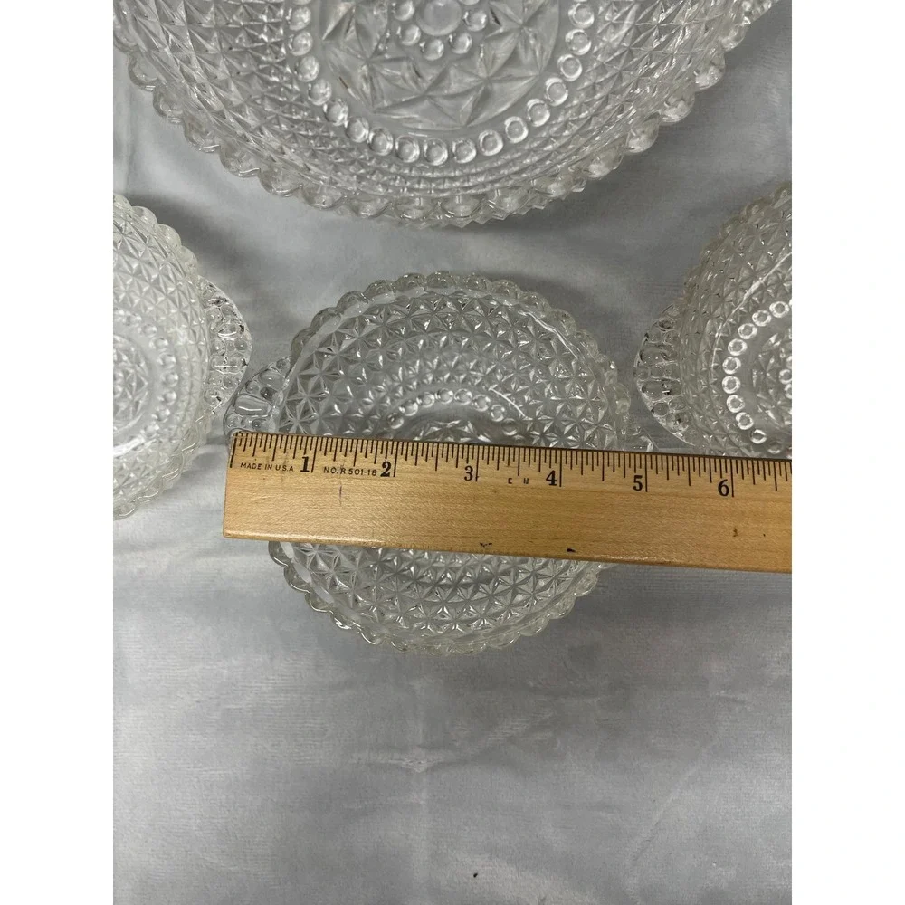 Imperial Glass Cape Cod Clear Diamond Point Handled Serving Bowl & 3 Berry Bowls